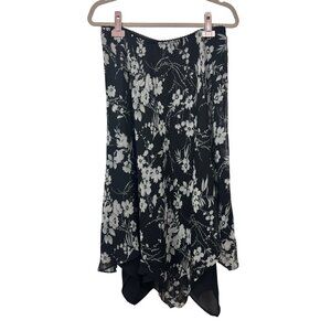 VTG y2k Notations L Black White Floral Handkerchief Hem Skirt Whimsigoth Fairy